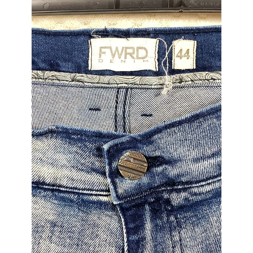 FWRD Denim Co Mens Patchwork Ripped Distressed Jeans Blue 44x33 Slim Skinny Moto